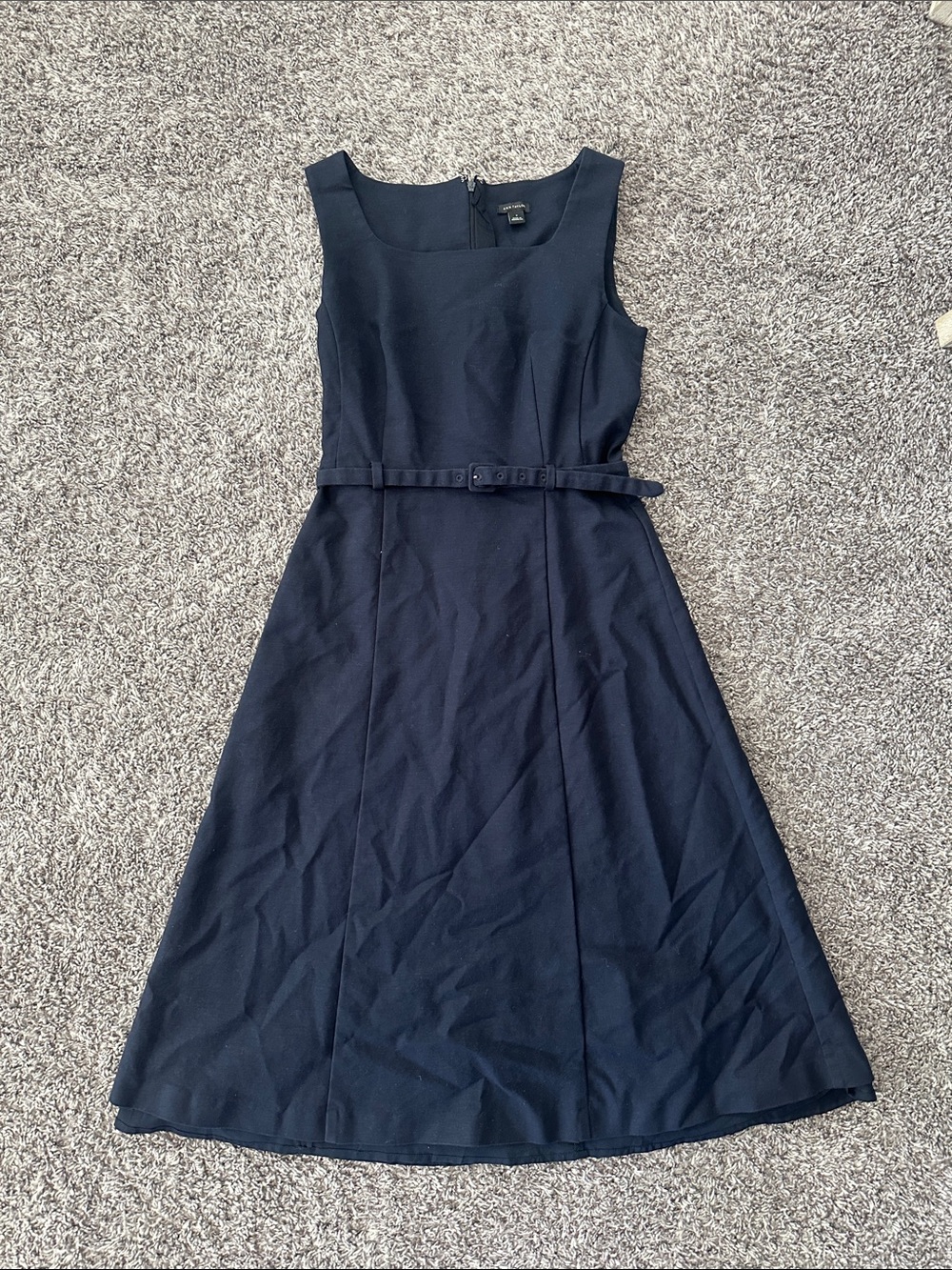 Ann Taylor Navy Sleeveless Belted Midi Dress - Picture 1 of 6